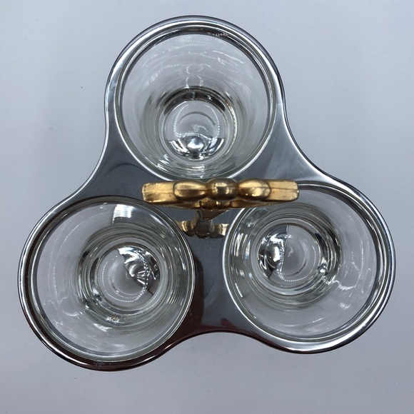 Vintage Glass and Brass Dip Carousel/Appetizer Server/ Condiments/Drink Caddy - Picture 2 of 7